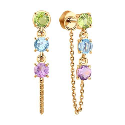 Cercei din Aur Roz 14K cu Topaz, Ametist si Crisolit - 2
