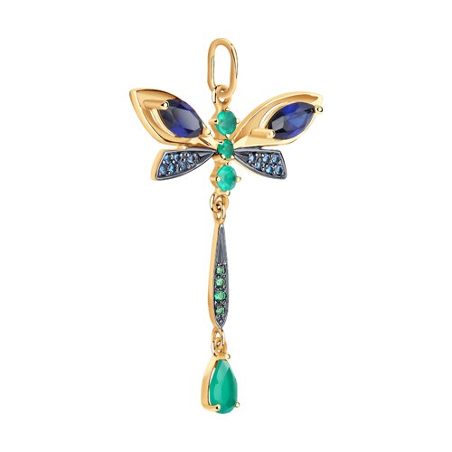 Pandativ din Aur Roz 14K cu Agat, Corund si Zirconiu „Libelula” - 2
