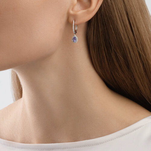 Cercei din Aur Alb 14K cu Tanzanit si Diamante - 2