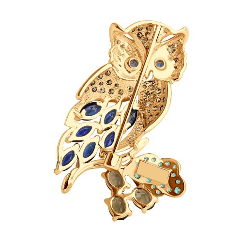 Brosa din Aur Roz 14k cu Corund, Cuart Fumuriu si Zirconiu - 2