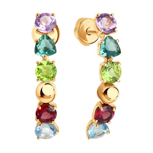 Cercei din Aur Roz 14K cu Topaz, Ametist, Rodolit, Cuart si Crisolit - 2