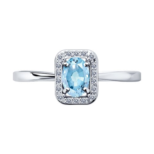 Inel din Aur Alb 14K cu Aquamarin si Diamante - 2