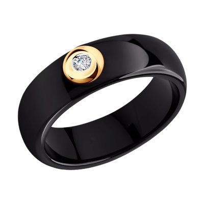 Inel din Ceramica Neagra cu Aur si Diamant - 1