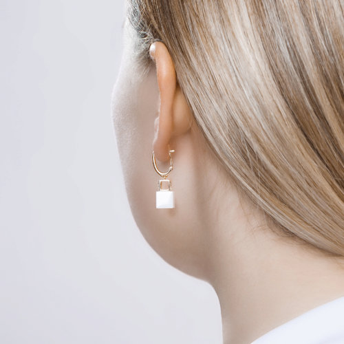 Cercei din Aur Roz 14K cu Diamante si Ceramica - 4