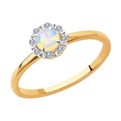 Inel din Aur Roz 14K cu Diamante si Opal - 1