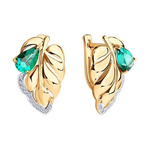 Cercei din Aur Roz 14K cu Smarald hidrotermal si Zirconiu - 2
