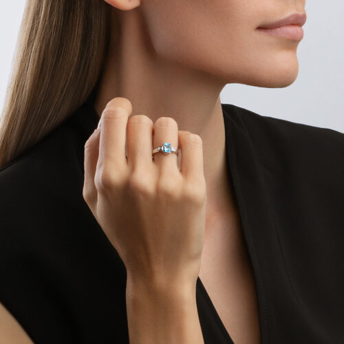 Inel din Aur Alb 14K cu Topaz si Zirconiu Swarovski - 3