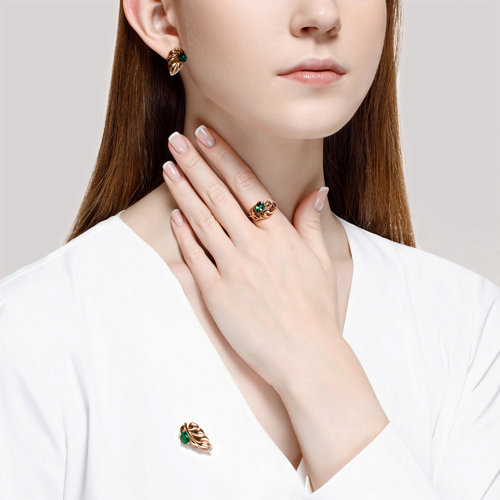 Inel din Aur Roz 14k cu Smarald hidrotermal si Zirconiu - 5