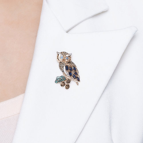 Brosa din Aur Roz 14k cu Corund, Cuart Fumuriu si Zirconiu - 3