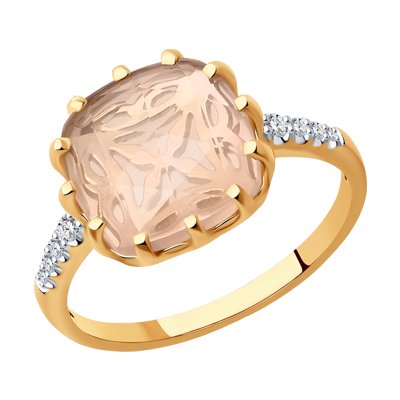 Inel din Aur Roz 14K cu Cuart si Diamante - 1
