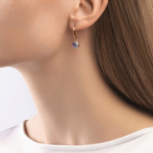 Cercei din Aur Roz 14K cu Tanzanit si Diamante - 2