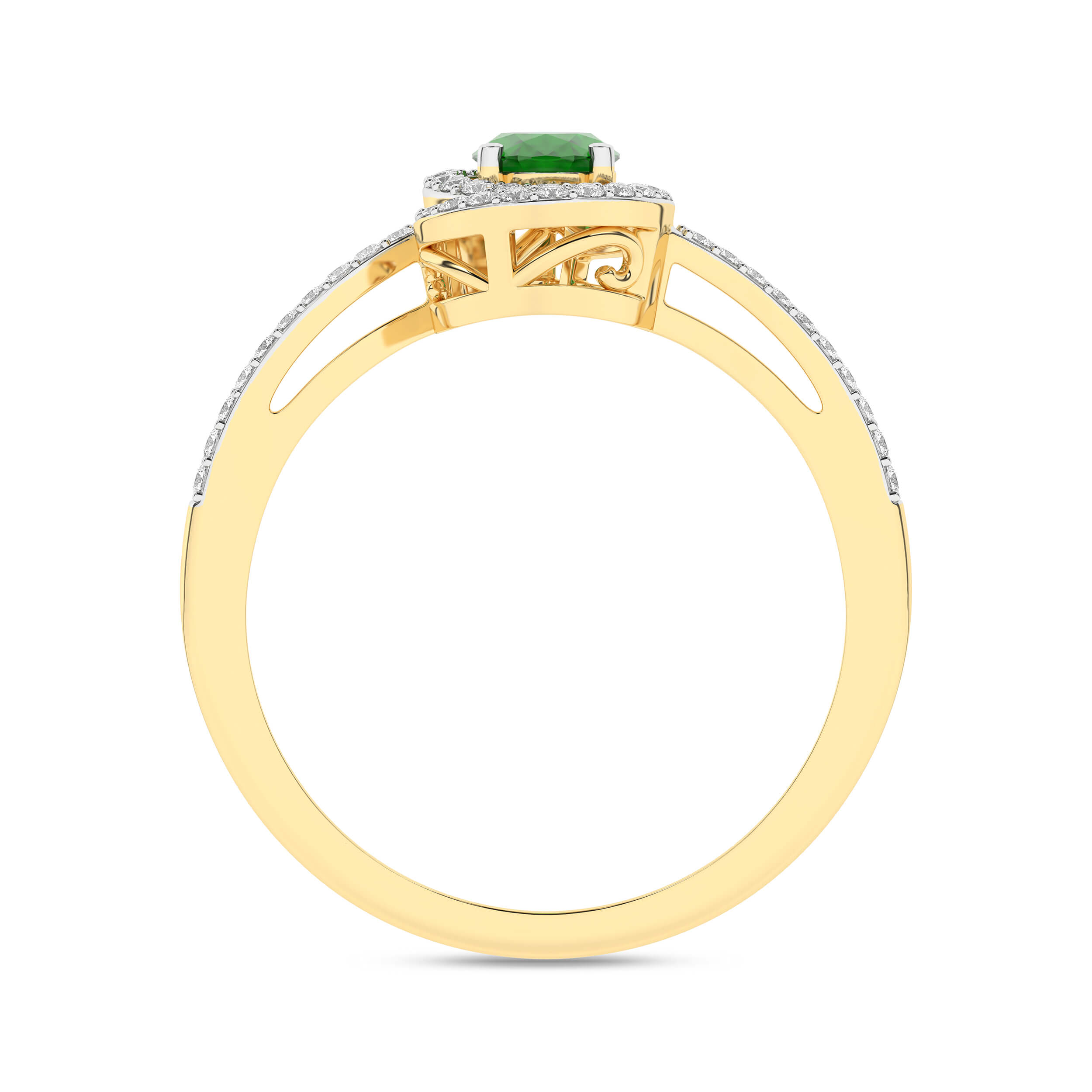 Inel din Aur Galben 14K cu Smarald 0.36Ct si Diamante 0.10Ct - 2