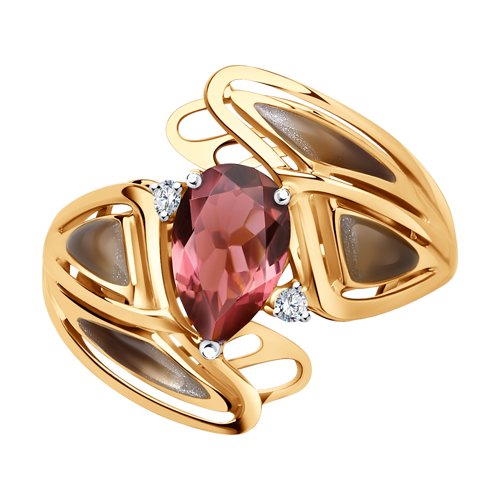 Inel din Aur Roz 14K cu Turmalina, Diamante si Email - 2