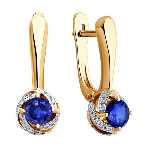 Cercei din Aur Roz 14K cu Diamante si Safir - 2