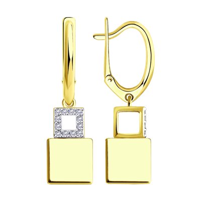 Cercei din Aur Galben 14K cu Diamante si Ceramica - 2