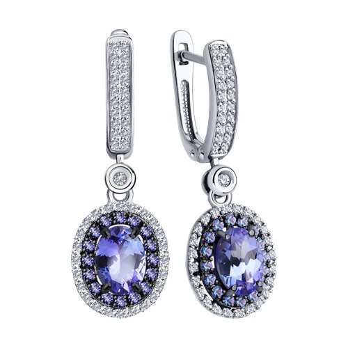 Cercei din Aur Alb 14K cu Tanzanit si Diamante  - 2