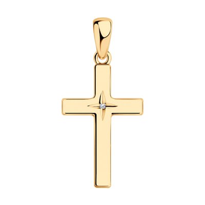 Pandantiv Cruce din Argint placat cu Aur cu Diamant - 1