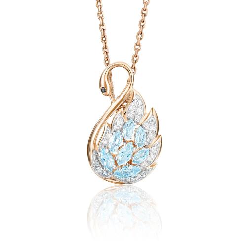 Pandantiv Aur Roz 14K cu Topaz,Zirconiu - 1