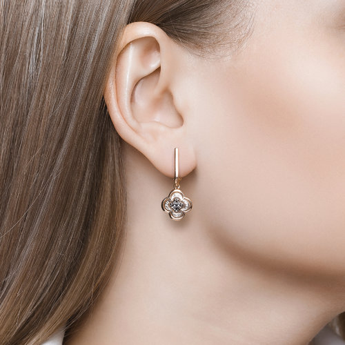 Cercei din Aur Roz 14K cu Diamante  - 3