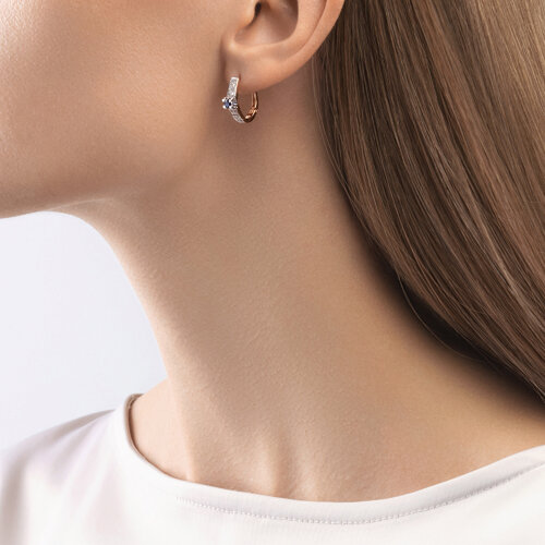 Cercei din Aur Roz 14K cu Diamante si Safir - 2