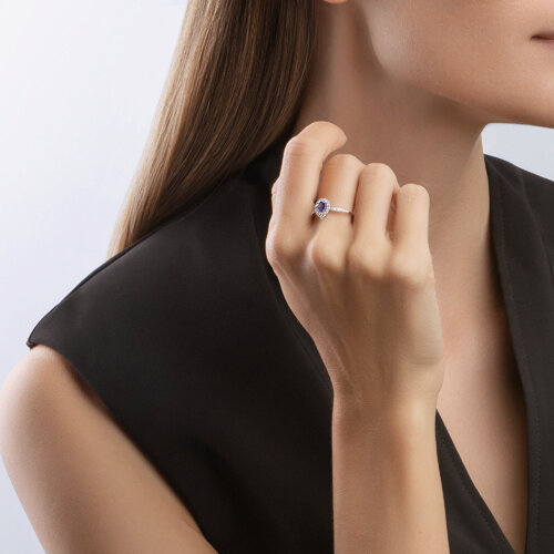 Inel din Aur Alb 14K cu Tanzanit si Diamante - 4