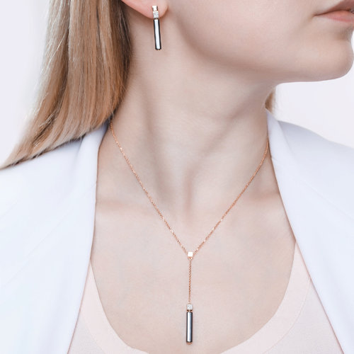 Cercei din Ceramica cu Aur Roz 14K si Diamante - 5