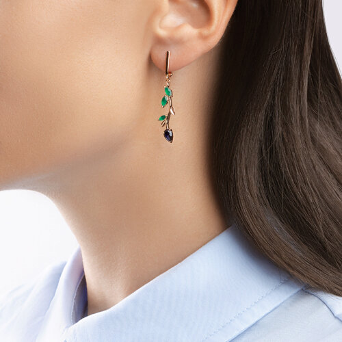 Cercei din Aur Roz 14K cu Agat si Corund - 2