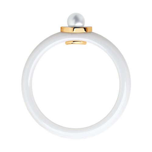 Inel din Ceramica cu Aur Roz 14K, Diamante si Perla - 2