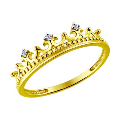 Inel din Aur Galben 14K cu Diamante “Coroana” - 1