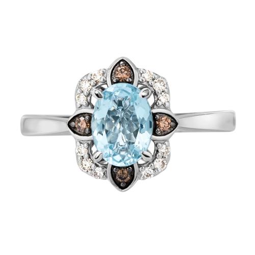 Inel din Aur Alb 14K cu Diamante 0.16Ct si Aquamarin 0.85Ct - 2