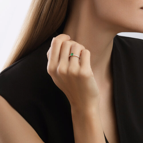 Inel din Aur Alb 14K cu Diamante si Smarald - 4