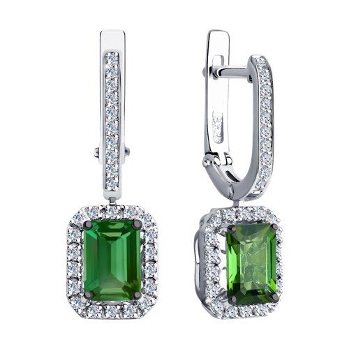 Cercei din Aur Alb 14K cu Diamante si Turmalina - 2