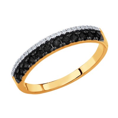 Inel din Aur Roz 14K cu Diamante Negre si Incolore - 1