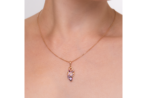 Pandantiv Aur Roz 14K cu Granat, Email - 2