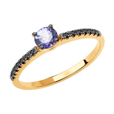 Inel din Aur Roz 14K cu Diamante Negre si Tanzanit - 1