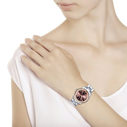 Ceas cu cadran din Aur si Diamante si bratara din Otel pentru femei - 3