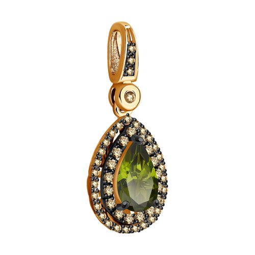 Pandantiv din Aur Roz 14K si Diamante Coniac si Turmalina - 2