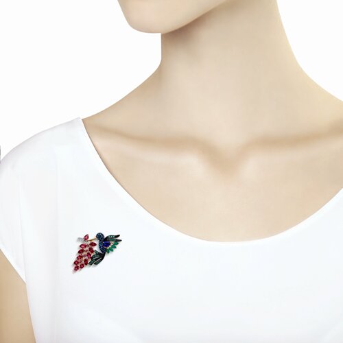 Brosa din Aur Roz 14k cu Agat Verde, Corund, Rodolit si Zirconiu - 4