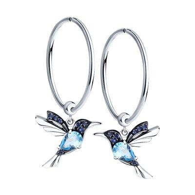 Cercei din Aur Alb 14K cu Topaz si Zirconiu Colibri - 1