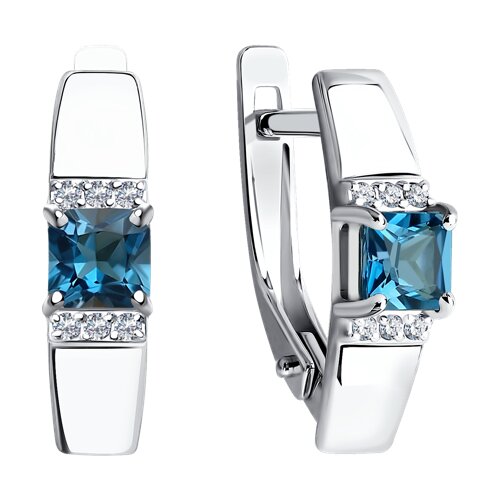 Cercei din Aur Alb 14K cu Topaz si Zirconiu - 2