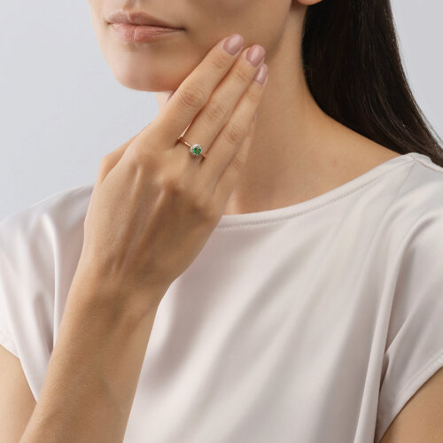 Inel din Aur Roz 14K cu Diamante si Smarald  - 4