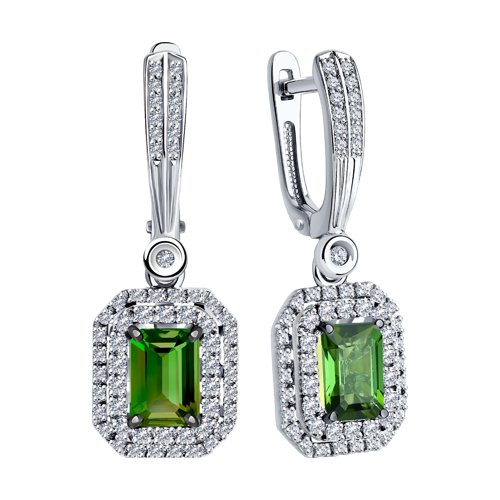 Cercei din Aur Alb 14K cu Diamante si Turmalina - 2