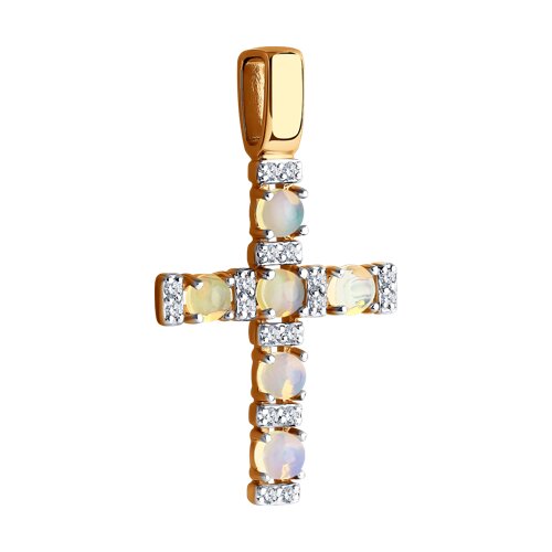 Pandantiv din Aur Roz 14K cu Opal si Diamante - 2