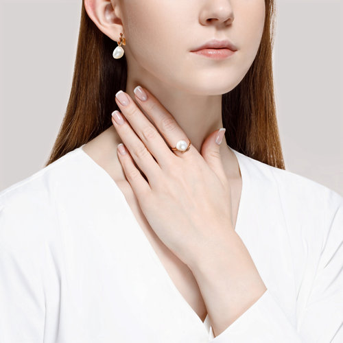 Inel din Aur Roz 14K cu Perla - 4