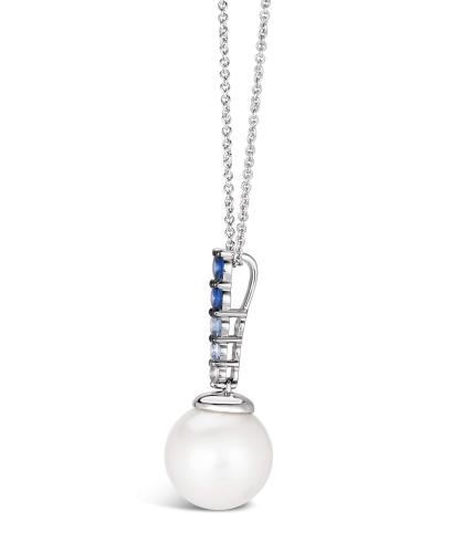 Colier din Aur Alb 14K cu Safir 0.301Ct si Perla naturala - 2