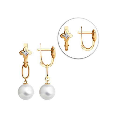 Cercei din Aur Roz 14K cu Diamante si Perle - 3