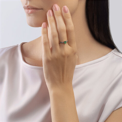 Inel din Aur Roz 14K cu Smarald si Diamante  - 3