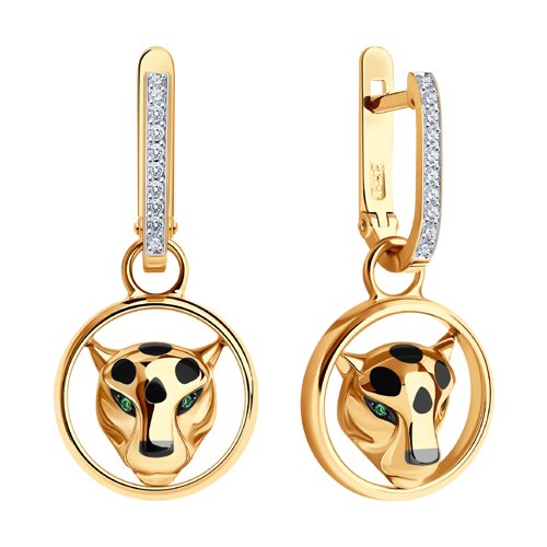 Cercei din Aur roz 14K cu Diamante si Smarald Pantera - 2