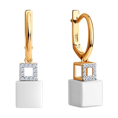 Cercei din Aur Roz 14K cu Diamante si Ceramica - 2