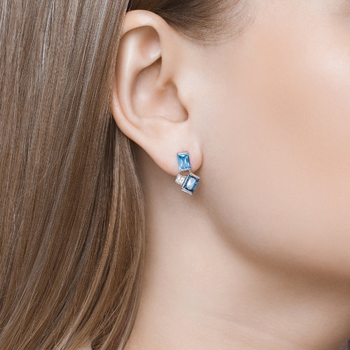 Cercei din Aur Alb 14K cu Topaz si Zirconiu - 2